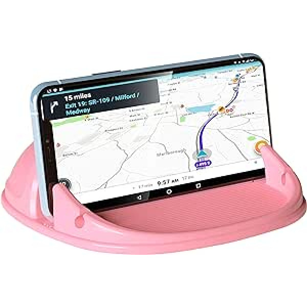 Loncaster Car Phone Holder, Car Phone Holder, Silicone Car Pad Mat for Various Dashboards, Non-Slip Desk Phone Stand, Compatible with Smartphones, GPS Devices and More (Pink)