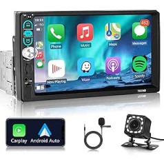 Apple Carplay Car Radio 1 DIN with Android Car Bluetooth Hands-Free Kit 7 Inch Touchscreen with iOS Mirror Link FM/USB/AUX Microphone Steering Wheel Control + Reversing Camera