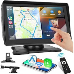 Hikity 7 collu pārnēsājams automašīnas radio ar bezvadu Apple Carplay Android Car Mirror Link skārienekrāna automašīnas radio atbalsts FM raidītājs Bluetooth USB TF karte AHD atpakaļgaitas kamera 12-36V