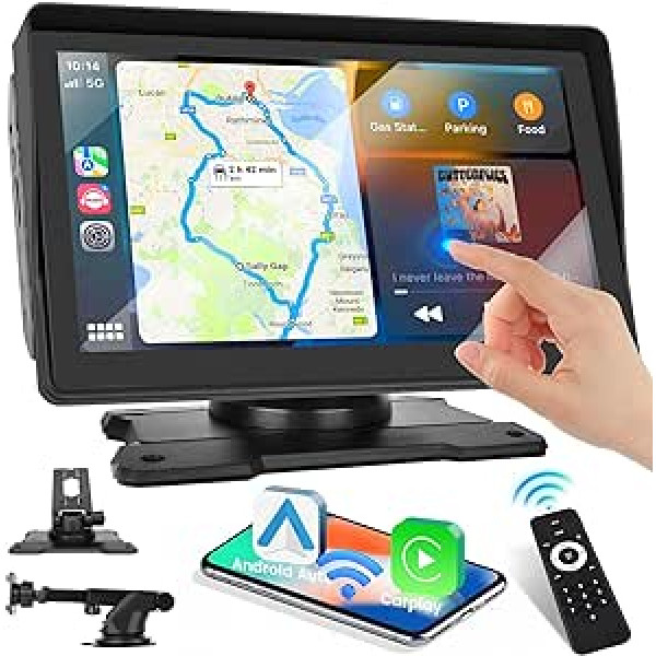 Hikity 7 collu pārnēsājams automašīnas radio ar bezvadu Apple Carplay Android Car Mirror Link skārienekrāna automašīnas radio atbalsts FM raidītājs Bluetooth USB TF karte AHD atpakaļgaitas kamera 12-36V