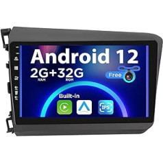 SXAUTO Android 12 IPS automašīnas radio, kas piemērots Honda Civic (2012-2015) - Iebūvēts Carplay/Android Car - Bezmaksas atpakaļgaitas kamera - 2G + 32G - Stūres vadība WiFi DAB Fast Boot 4G BT5.0-2 DIN 9 collas