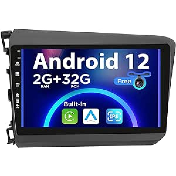 SXAUTO Android 12 IPS automašīnas radio, kas piemērots Honda Civic (2012-2015) - Iebūvēts Carplay/Android Car - Bezmaksas atpakaļgaitas kamera - 2G + 32G - Stūres vadība WiFi DAB Fast Boot 4G BT5.0-2 DIN 9 collas