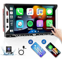 Hikity 7 collu automašīnas radio 2 DIN ar bezvadu Apple Carplay vadu Android automašīnas/spoguļa saites automašīnas radio Bluetooth atbalsts EQ USB AUX SWC FM skārienekrāna automašīnas radio + mikrofons + atpakaļgaitas kamera