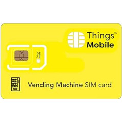 SIM-karte VERKAUFSAUTOMAT — Things Mobile — mit weltweiter Netzabdeckung und Mehrfachanbieternetz GSM/2G/3G/4G. Ohne Fikskostens. 10 € Guthaben ieskaitot