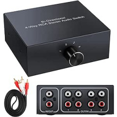 XMSJSIY 4-virzienu divvirzienu L/R RCA stereo audio pārslēdzējs, 1 in 4 Out vai 4 in 1 Out, L/R skaņas kanāla audio sadalītājs audio selektora slēdžu kaste DVD stereo skaļruņu CD atskaņotājam