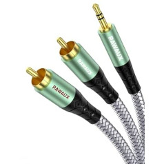 RAWAUX RCA kabelis 3 m, ligzda uz RCA kabelis RCA zemfrekvences skaļruņa kabeļa adapteris 3,5 mm ligzda ar 2 x RCA vīriešu stereo audio kabeli televizoram, viedtālrunim, MP3 atskaņotājam, mājas kinozālei, pastiprinātājam, skaņas joslai