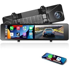 Podofo 11,26 collu spoguļa paneļa kamera ar bezvadu Apple Carplay, Android automašīna ar HD atpakaļskata kameru, IPS skārienekrāna dubultā 1080P atpakaļskata spoguļkameras automašīna, 2 sadalīti ekrāni, Bluetooth