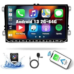 SIXWIN 2G+64G Android Autoradio 9 Zoll für VW Passat B6 Golf Skoda Jetta Tiguan Wireless CarPlay Android Auto HD skārienekrāns Bluetooth GPS Navi FM/RDS WiFi HiFi ar Rückfahrkamera Mic