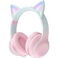 Multiplikācijas filmas Bluetooth austiņas, Cat Ear Bluetooth austiņas ar LED gaismu, SD kartes slots, FM radio, 3,5 mm bezvadu/vadu ligzda, salokāma zēniem, meitenēm un pieaugušajiem gaiši rozā krāsā