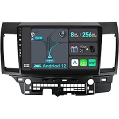 YUNTX [8 GB + 256 GB] Android 12 automašīnas radio, kas paredzēts Mitsubishi Lancer (2008-2016) - [Integrēts CarPlay/Android Car/DSP/GPS]-10,1 collas IPS skārienekrāna CAM+MIC-DAB/Mirror Link/Bluetooth 5.0/AHD/ 360 grādu kamera/WiFi