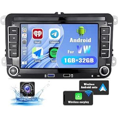 CAMECHO Android 13 automašīnas radio ar bezvadu Carplay/Android Car priekš VW Passat Tiguan Altea 2 DIN radio ar GPS navigāciju 7 collu ekrāns Bluetooth brīvroku komplekts FM/RDS/HiFi radio atpakaļgaitas kamera