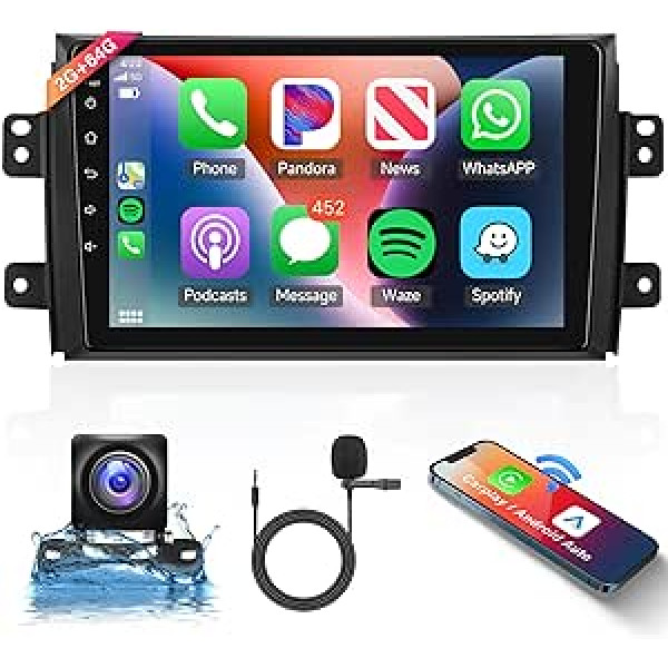 8 Core 2G + 64G Android Car Radio 2 DIN for Suzuki SX4 2006-2013 Fiat Sedici 2005-2014 with Wireless Carplay Android Car GPS Navigation WiFi 9 collu Car Radio Mirror Link Bluetooth FM/RDS/DAB+