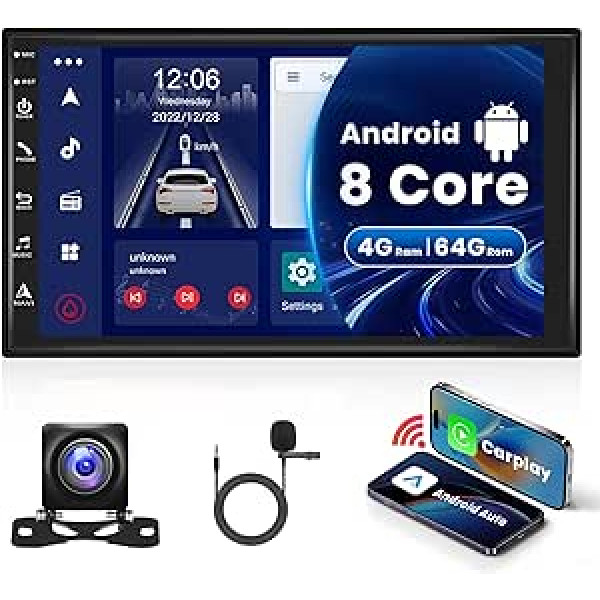 4G + 64G 8 Core 4G Android Car Radio 2 DIN ar bezvadu Apple Carplay Android automašīnu GPS navigācijas sistēmu WiFi 7 collu automašīnas radio ar spoguļa savienojumu Bluetooth FM/AM/RDS/DSP/EQ/DAB/USB/OBD stūres vadību