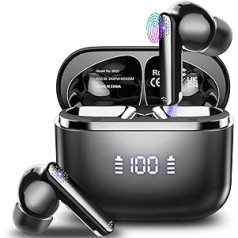 Aptkdoe Headphones Wireless Bluetooth 5.3, Bluetooth austiņas ar ENC mikrofonu, 48 stundu atskaņošanas laika skārienvadības in-ear austiņas ar LED displeju, trokšņu slāpēšanas IPX7 ūdensnecaurlaidīgas austiņas