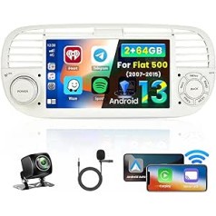 Inefala 2+64GB Android Carplay Autoradio für FIAT 500 2007-2015, 7 Zoll Touchscreen Radio ar CarPlay Android Auto, Bluetooth, Mirror Link, WiFi, GPS, RDS FM, AHD Rückfahrkamera (Weiß)