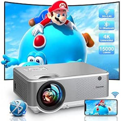 Projektora jauninājums: 15000L Full HD vietējais 1080P projektors 4K mājas kinozāle, 5G WiFi Bluetooth projektors ar P2P savienojumu, mini pārnēsājams mājas kinozāles/āra filmu projektors operētājsistēmai iOS/Android/PS5/HDMI