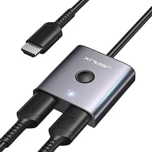 JSAUX HDMI slēdzis 4K 60Hz ar 3,3 pēdu HDMI kabeli, 2 in 1 out alumīnija divvirzienu sadalītājs 2 x 1/1 x 2 UHD 3D, kas ir saderīgs ar slēdzi, PS4, Roku, HDTV, TV Stick, monitoru un citiem