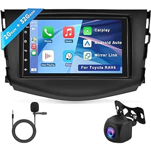 Hodozzy 2G 32G Android Car Radio priekš Toyota RAV4 2006-2012 Carplay Android Car Mirror Link, 7 collu skārienekrāna radio ar Bluetooth GPS navigāciju WiFi FM RDS HiFi Car Radio 2 DIN ekrāns priekš RAV4