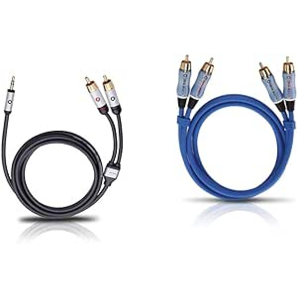 OEHLBACH i-Connect Audio Cable J-35/R - Black - 1.5 m & Beat - Stereo Audio Cable - RCA Cable Set for CD Player & Amplifier (Effective Shielding & OFC Copper) - Blue - 50 cm
