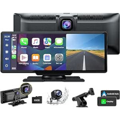 Bezvadu Apple Carplay un Android automašīnas stereo uztvērējs ar 2K Dash Cam priekšā, 1080P atpakaļskata kameru, 9,26 collu skārienekrānu Wireless Carplay ar Siri/Bluetooth/GPS/Google/FM/AUX/Mirror Link/64G SD