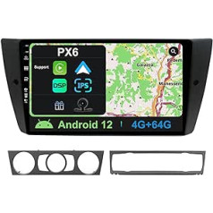 PX6-4G+64G Android 12 automašīnas radio priekš BMW E90/E92/E93 2005-2011-9 collu ekrāna dubultā DIN radio ar Bluetooth brīvroku FM WiFi GPS HDMI 4K MirrorLink stūres vadības atpakaļgaitas kamera