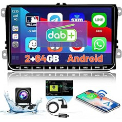 2GB + 64GB Android automašīnas radio DAB DAB+ priekš VW Passat Jetta Golf 5 6 Polo Tiguan ar bezvadu CarPlay un Android automašīnu, 9 collu ekrāna skārienjutīgs displejs radio un navigācija WiFi RDS Bluetooth atpakaļgaitas kamera
