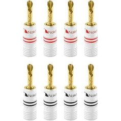 Nakamichi 24K Gold Plated Banana Plug 12AWG - 18AWG Gauge Size 4mm for Speaker Amplifier Hi-Fi AV Receiver Stereo Home Cinema Audio Cable Connector BFA Connector 8 Pieces (4 Pair)