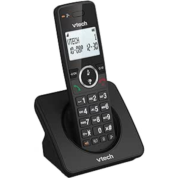 VTech ES2000 bezvadu DECT tālrunis ar zvanu bloķētāju, skaļuma kontroli, zvanītāja ID/zvanītāja ID, 18 stundu akumulatora darbības laiku, apgaismotu displeju un tastatūru, ECO režīmu