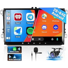 2+64G Android 12 Car Radio Wireless Carplay ar navigācijas sistēmu priekš VW Passat B6 B7 Golf 5 6 Jetta T5 Polo Touran Caddy Sharan Seat 9 collu Car Radio Double DIN ar Bluetooth WiFi FM Android Car