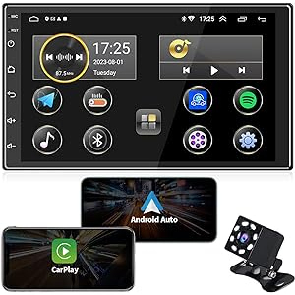 ANKEWAY jauns 7 collu [2G + 32G] Android Car Radio 2 DIN ar CarPlay + Android Car + WiFi + Bluetooth + RDS/FM + GPS NAV + rezerves kamera + Doppia USB + mikrofons, 1080P HD skārienekrāna interneta multivides sistēma