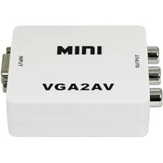 LEDMOMO 1080P Mini VGA į AV RCA konverteris iš kompiuterio į televizorių PAL NTSC adapteris (baltas)