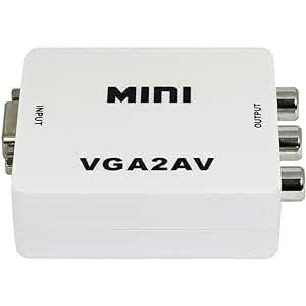 LEDMOMO 1080P Mini VGA uz AV RCA pārveidotājs no datora uz televizoru PAL NTSC adapteris (balts)