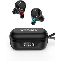 VEENAX T8 Bluetooth austiņas, bezvadu austiņas ar mikrofonu, ausīs ievietojamas skārienvadības austiņas, bezvadu sporta austiņas ar dziļu basu, stereoaustiņas ar 30h atskaņošanas laiku/CVC 8.0/USB-C, melns