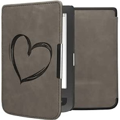 kwmobile Case Compatible with Pocketbook Touch Lux 3/Basic Lux/Basic Touch 2 Case - Faux Leather Cover - Heart Brush Grey