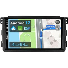 YUNTX [4 GB + 64 GB] Android 12 automašīnas radio ierīcei Benz Smart Fortwo 451 (2005-2010)-2 DIN [Integrēts bezvadu CarPlay/Android Car/DSP/GPS]-IPS 2.5D 9 collu kamera + MIC-DAB/Stūres vadība /360