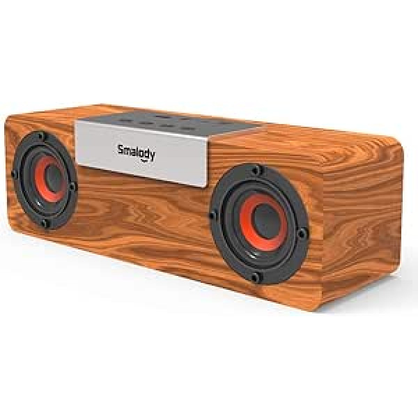 Smalody Bluetooth skaļrunis, pārnēsājams koka skaļrunis, Bluetooth 5.0 bezvadu skaļrunis ar 10 W dziļo basu, TF kartes slots un AUX ieeja, retro stila mājas dekorēšana