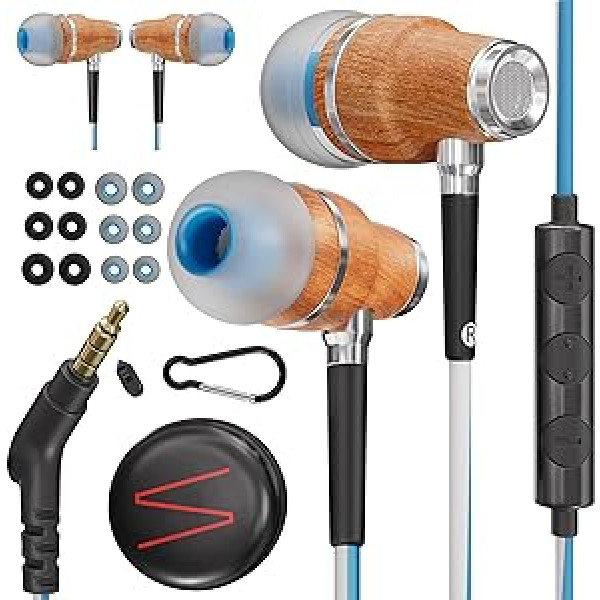 Symphonized® In Ear Kopfhörer ar Kabel und Mikrofon HD, Premium Noise Canceler kopfhoerer In Ear, 8 mm-Bass, 3D-Sound aus Bubinga-Holz, Lautstärkeregler für Mobilgeräte, PCs und tablets. NRG