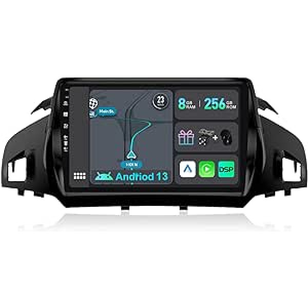 YUNTX [8 GB + 256 GB] Android 12 automašīnas radio, kas paredzēts Ford Kuga Escape C-max (2013-2017) [Integrēta CarPlay/Android Car/DSP/GPS] -9 collu IPS 2.5D kamera + MIC-DAB/Mirror Link/Bluetooth 5.0 /360 Kamera/Stūre