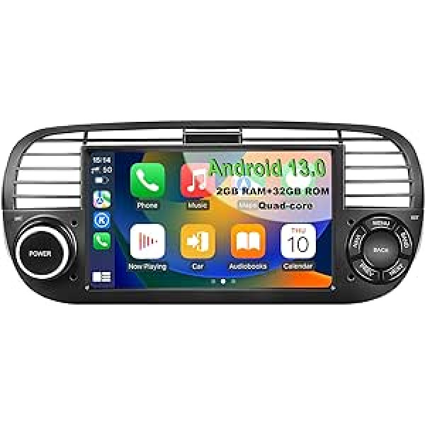 NVGOTEV Android 13 automašīnas radio, kas paredzēts Fiat 500 2007-2015 ar 7 collu IPS skārienekrānu WiFi Bluetooth RDS FM DAB+ SWC GPS navigācijas atbalsts bezvadu Carplay Android Car (četrkodolu, 2GB RAM + 32GB ROM melns)