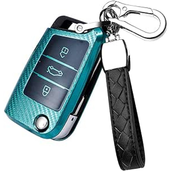 HIBEYO Smart Car Key Case priekš VW Golf 7 MK4 MK6 Polo Jetta Skoda Karoq Superb Seat Ibiza Leon Key Shell Tālvadības pults vāciņš Aizsargmaciņa Atslēgu kastīte Key Fob TPU Green