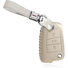 HIBEYO Flip Key piemērots Skoda automašīnas atslēgas korpusa aizsargvāciņš VW Golf 7 MK7 Seat Leon Skoda Superb Leather Key Caver Remote Key Flip 3 pogas ar atslēgu piekariņu balts