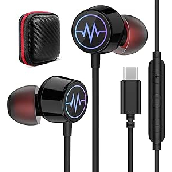 USB C austiņas priekš Galaxy A35 A55 S24 S23 FE A34 A54 A53 Type C Austiņas ar LED RGB gaismu ar HiFi stereo mikrofonu ar vadu in-ear USB C austiņas priekš iPhone 15 Pro Max Google Pixel 8 7 OnePlus