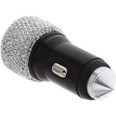 Automašīnas USB lādētājs, Asudaro Bling automašīnas lādētājs DC5V 2.1A Spīdīgs Bling Rhinestone Crystal lādētājs ar drošības āmura automašīnas lādētāja adapteri cigarešu šķiltavas USB lādētājs, balts