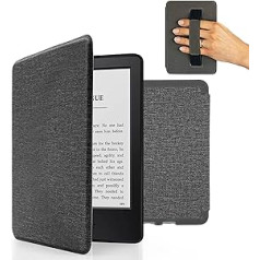 MyGadget futrālis Amazon Kindle Paperwhite 7. paaudzei (līdz 2017. gadam — 6 collas) ar rokas siksnu un automātiskās miega/pamošanās funkciju — gaiši pelēks