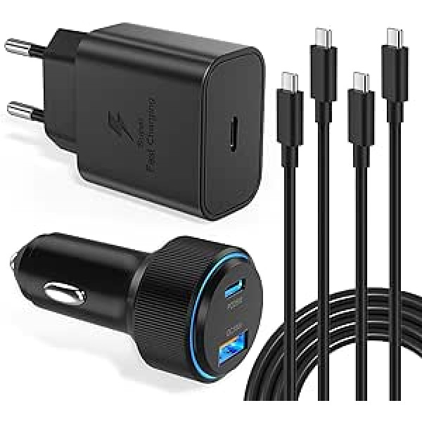 USB C Charger, Acezeek 43 W Car Charger 25 W Fast Charger with 6.6 ft PVC Charging Cable USB C, PD 3.0 Power Supply, Compatible with Samsung Galaxy, Google Pixel, Note, iPad Pro 12.9 Inches, LG Series