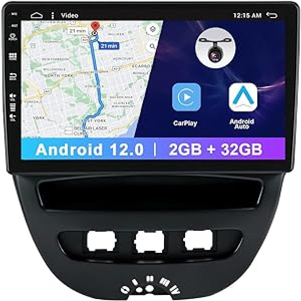 10 collu IPS Android 12 dubultā DIN auto radio priekš Peugeot 107/toyota Aygo/Citroen C1 2005-2014 - atbalsta DAB/WiFi/BT5.0/USB/MirrorLink/SWC/RDS/Carplay 2G+32 G