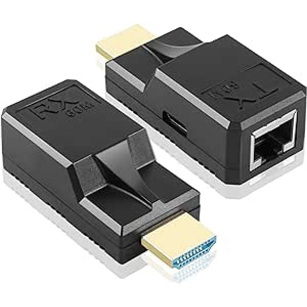 GINTOOYUN HDMI uz RJ45 60m paplašinātājs 1080p HDMI uz RJ45 kabeļa pagarinātāja pārveidotājs ar C tipa uzlādes kabeli datoriem, klēpjdatoriem, televizora pierīcēm, televizoriem, projektoriem utt.