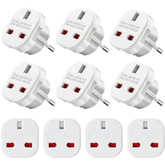 Fiotha UK to DE adapter, pack of 10 European travel adapters, adapters England Germany plug, UK to Europe travel adapter, with safety lock for home, travel for: Euro socket and England plug