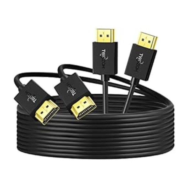 Twozoh plāns HDMI–HDMI kabelis, 5 m, 2 paka, īpaši plāns un elastīgs HDMI kabelis atbalsta 3D/4K un 60Hz/2160P/1080P