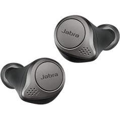 Jabra Elite 75t — iespējota bezvadu uzlāde — ausīs ievietojamas Bluetooth austiņas ar aktīvo trokšņu slāpēšanu un ilgu akumulatora darbības laiku patiesai bezvadu pieredzei zvanīšanai un mūzikai — titāna melns